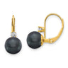 14k 7- Black FW Cultured Pearl AA Diamond Leverback Earrings