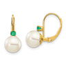 14k 7- White Round FW Cultured Pearl Emerald Leverback Earrings