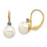 14k 7- White Round FW Cultured Pearl Tanzanite Leverback Earrings