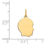 14K Plain Small .035 Gauge Facing Right Engravable Boy Head Charm, 18 x 10mm view