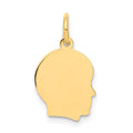 14K Plain Small .027 Gauge Facing Right Engravable Boy Head Charm, 18 x 10mm