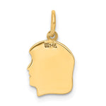 14K Plain Small .018 Gauge Facing Right Engravable Girl Head Charm, 18 x 10mm view