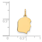 14K Plain Small .018 Gauge Facing Right Engravable Girl Head Charm, 18 x 10mm view