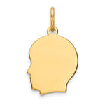 14K Plain Small .011 Gauge Facing Left Engravable Boy Head Charm, 18 x 10mm view
