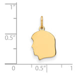 14K Plain Small .013 Gauge Facing Left Engravable Girl Head Charm, 18 x 10mm view