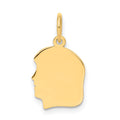 14K Plain Small .013 Gauge Facing Left Engravable Girl Head Charm, 18 x 10mm