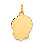 14K Plain Medium .011 Gauge Facing Right Engravable Boy Head Charm, 22 x 13mm view