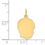 14K Plain Medium .013 Gauge Facing Right Engravable Boy Head Charm, 22 x 13mm view