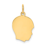 14K Plain Medium .011 Gauge Facing Right Engravable Boy Head Charm, 22 x 13mm view