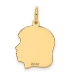 14K Plain Medium .009 Gauge Facing Right Engravable Girl Head Charm, 22 x 13mm view