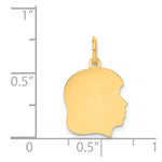 14K Plain Medium .035 Gauge Facing Right Engravable Girl Head Charm, 22 x 13mm view