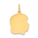 14K Plain Medium .011 Gauge Facing Right Engravable Girl Head Charm, 22 x 13mm view