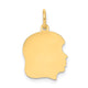 14K Plain Medium .011 Gauge Facing Right Engravable Girl Head Charm, 22 x 13mm