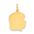 14K Plain Medium .009 Gauge Facing Right Engravable Girl Head Charm, 22 x 13mm