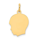 14K Plain Medium .011 Gauge Facing Left Engravable Boy Head Charm, 22 x 13mm view