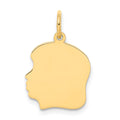14K Plain Medium .035 Gauge Facing Left Engravable Girl Head Charm, 22 x 13mm