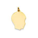 14K Plain Medium .011 Gauge Facing Right Engravable Boy Head Charm, 27 x 17mm view