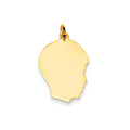 14K Plain Medium .009 Gauge Facing Right Engravable Boy Head Charm, 27 x 17mm
