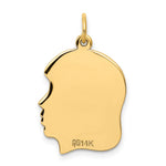 14K Plain Medium .009 Gauge Facing Right Engravable Girl Head Charm, 27 x 17mm view