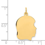 14K Plain Medium .013 Gauge Facing Right Engravable Girl Head Charm, 27 x 17mm view