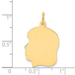 14K Plain Medium .035 Gauge Facing Left Engravable Girl Head Charm, 27 x 17mm view
