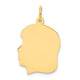 14K Plain Medium .011 Gauge Facing Left Engravable Girl Head Charm, 27 x 17mm