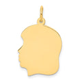 14K Plain Medium .018 Gauge Facing Left Engravable Girl Head Charm, 27 x 17mm