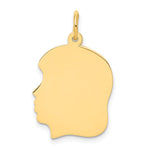 14K Plain Medium .018 Gauge Facing Left Engravable Girl Head Charm, 27 x 17mm view