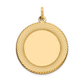 14K Etched Design .018 Gauge Circular Engravable Disc Charm, 29 x 22mm