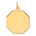 14K Plain .027 Gauge Engravable Octagonal Disc Charm, 25 x 19mm