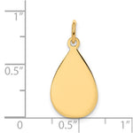 14K Plain .018 Gauge Engravable Raindrop Disc Charm, 23 x 11mm view