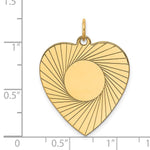 14K Etched .018 Gauge Engravable Heart Disc Charm, 31 x 24mm view