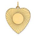 14K Etched .018 Gauge Engravable Heart Disc Charm, 31 x 24mm