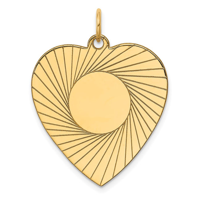 14k Etched .018 Gauge Engravable Heart Disc Charm, 31 x 24mm