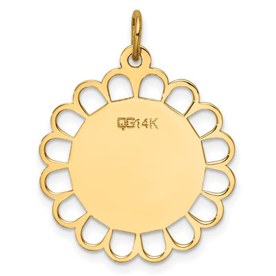 14K Plain .018 Gauge Engravable Flower Disc Charm, 28 x 21mm