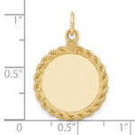 14K Plain .013 Gauge Circular Engravable Disc with Rope Charm, 27 x 17mm view