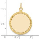14K Plain .013 Gauge Circular Engravable Disc with Rope Charm, 32 x 21mm view