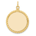 14K Plain .013 Gauge Circular Engravable Disc with Rope Charm, 32 x 21mm