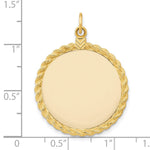 14K Plain .013 Gauge Circular Engravable Disc with Rope Charm, 36 x 26mm view