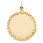 14K Plain .013 Gauge Circular Engravable Disc with Rope Charm, 36 x 26mm view