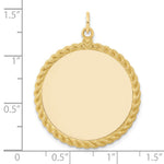 14K Plain .013 Gauge Circular Engravable Disc with Rope Charm, 39 x 28mm view