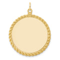 14K Plain .013 Gauge Circular Engravable Disc with Rope Charm, 39 x 28mm