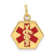 14K Hexagon Red Enameled Medical Jewelry Pendant, 20 x 15mm