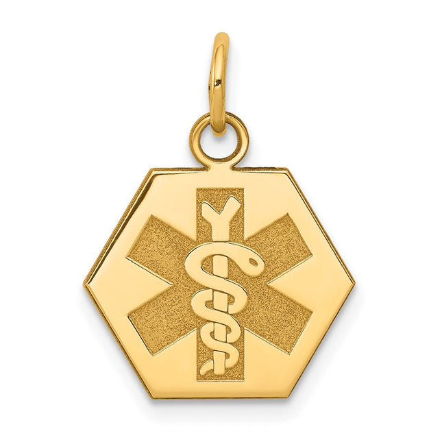 14k Hexagon Non-enameled Medical Jewelry Pendant, 20 x 15mm