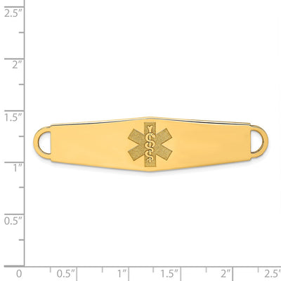 14K Non-enameled Oval Shape Medical ID Plate, 60.5 x 13.5mm