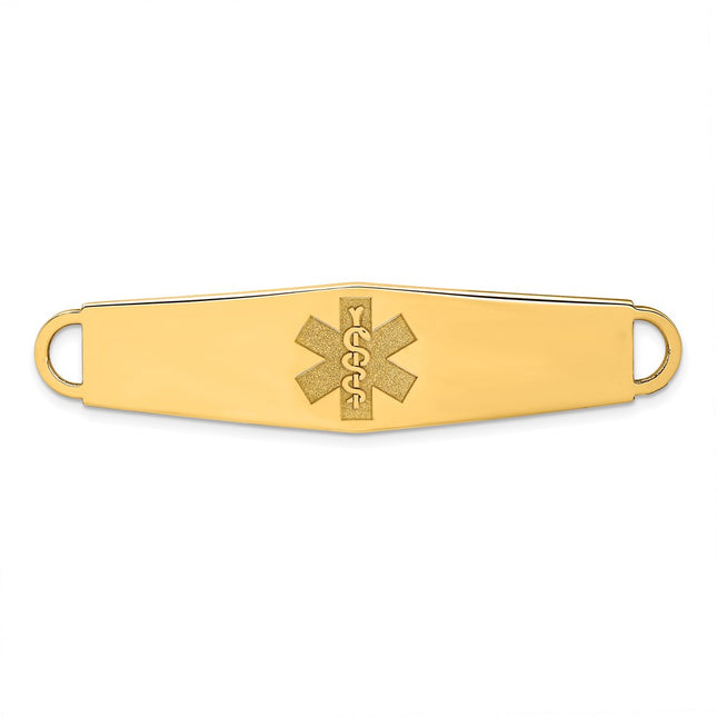 14K yellow gold medical ID bracelet, red enamel symbol, 60.5x13.5mm plate, engravable