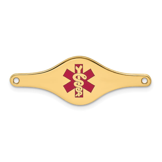 14K yellow gold medical ID bracelet, red enamel symbol, engravable