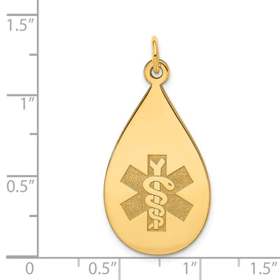 14K Teardrop Non-enameled Medical Jewelry Pendant