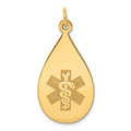 14K Teardrop Non-enameled Medical Jewelry Pendant