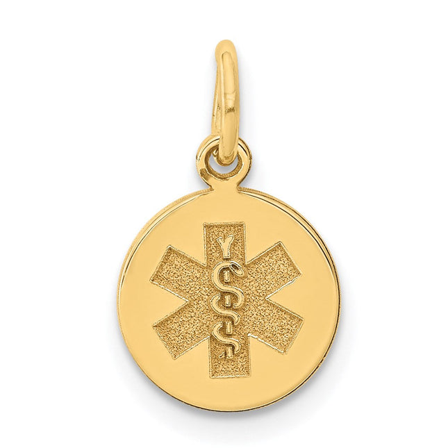 14k Round Non-enameled Medical Jewelry Pendant, 15 x 9.7mm